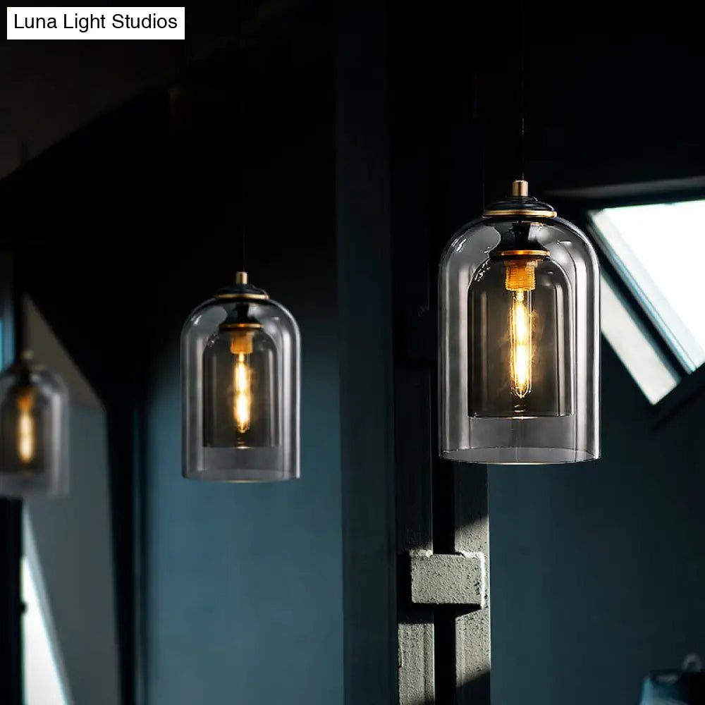 Dome Pendant Light Fixture with 2 Shades - Nordic Glass, 1-Light Bedside Pendulum Lighting