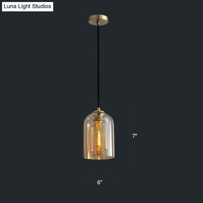 Dome Pendant Light Fixture with 2 Shades - Nordic Glass, 1-Light Bedside Pendulum Lighting