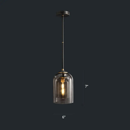 Dome Pendant Light Fixture with 2 Shades - Nordic Glass, 1-Light Bedside Pendulum Lighting