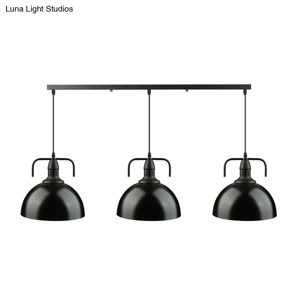 Dome Pendant Light - Loft Style Black Metal Ceiling Fixture with Linear/Round Canopy and Handle - 3 Lights