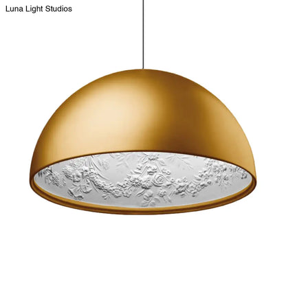 Dome Shade Pendant Lamp with Floral Interior Modern Metal Ceiling Light, 1 Light Gold/Coffee/Black, 16"/23.5"/35.5" Wide