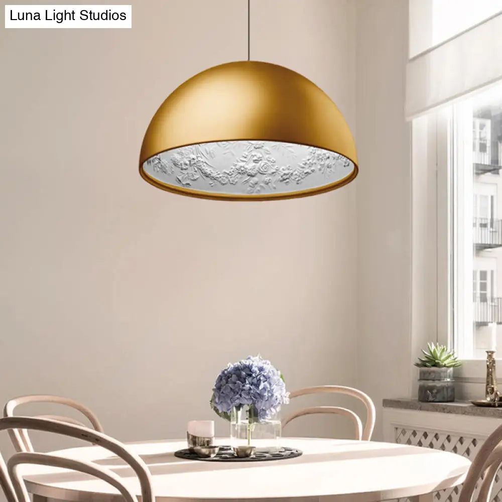 Dome Shade Pendant Lamp with Floral Interior Modern Metal Ceiling Light, 1 Light Gold/Coffee/Black, 16"/23.5"/35.5" Wide