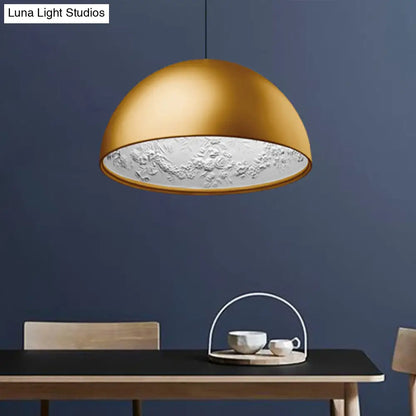 Dome Shade Pendant Lamp with Floral Interior Modern Metal Ceiling Light, 1 Light Gold/Coffee/Black, 16"/23.5"/35.5" Wide