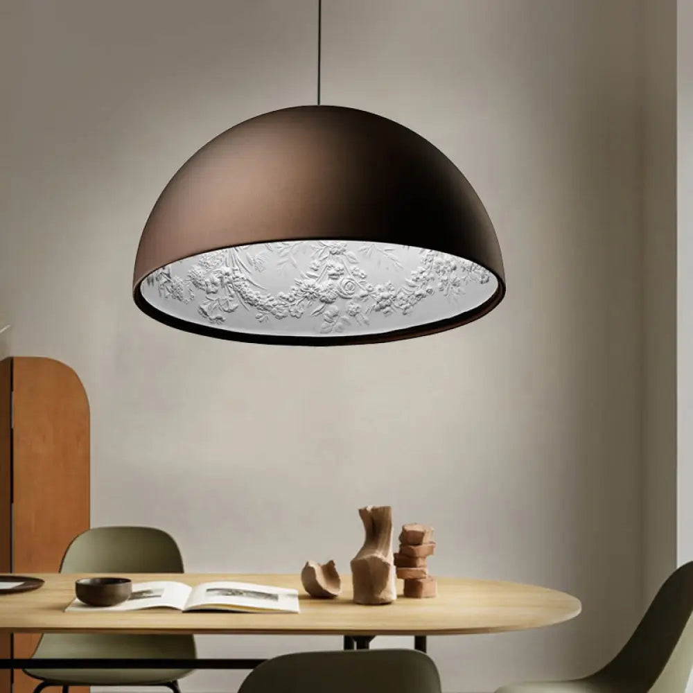 Dome Shade Pendant Lamp with Floral Interior Modern Metal Ceiling Light, 1 Light Gold/Coffee/Black, 16"/23.5"/35.5" Wide