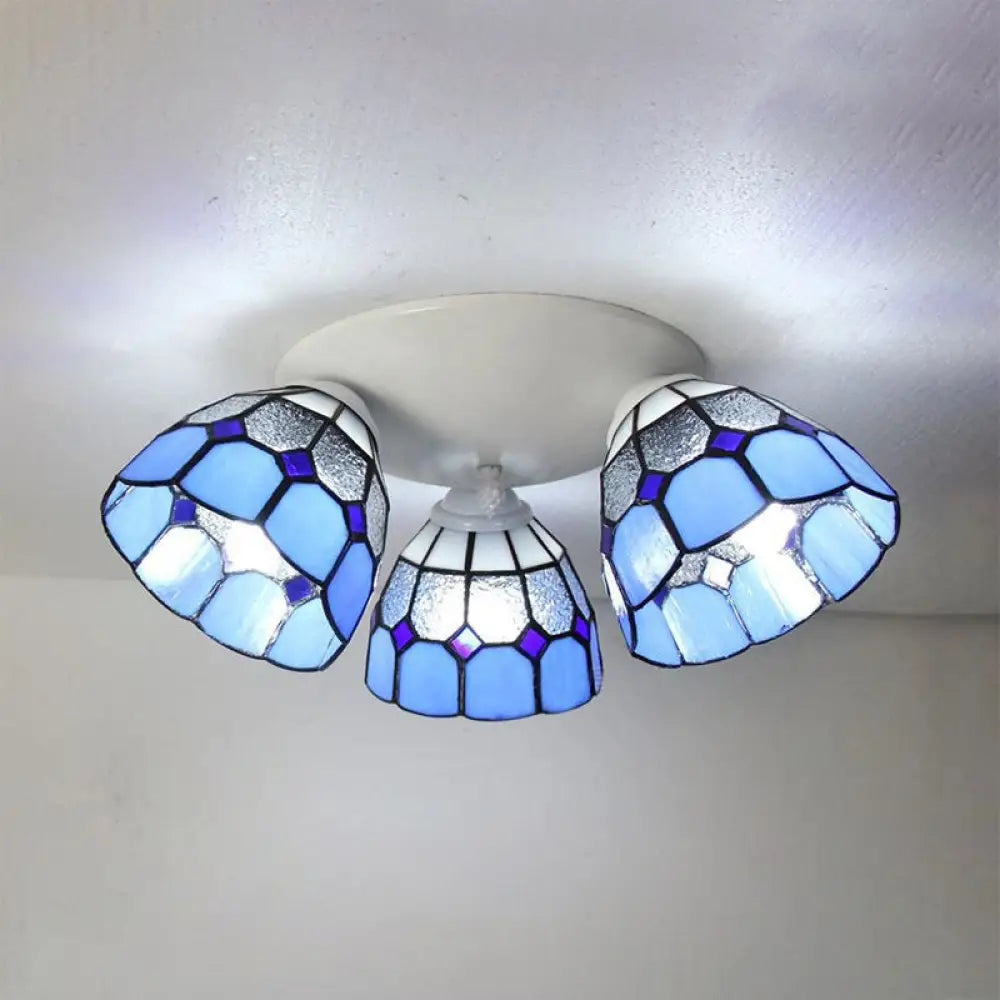 DecorBites™ DecorBites™ Dome Shade Tiffany Stained Glass Ceiling Light Fixture - 3 Heads, White/Clear