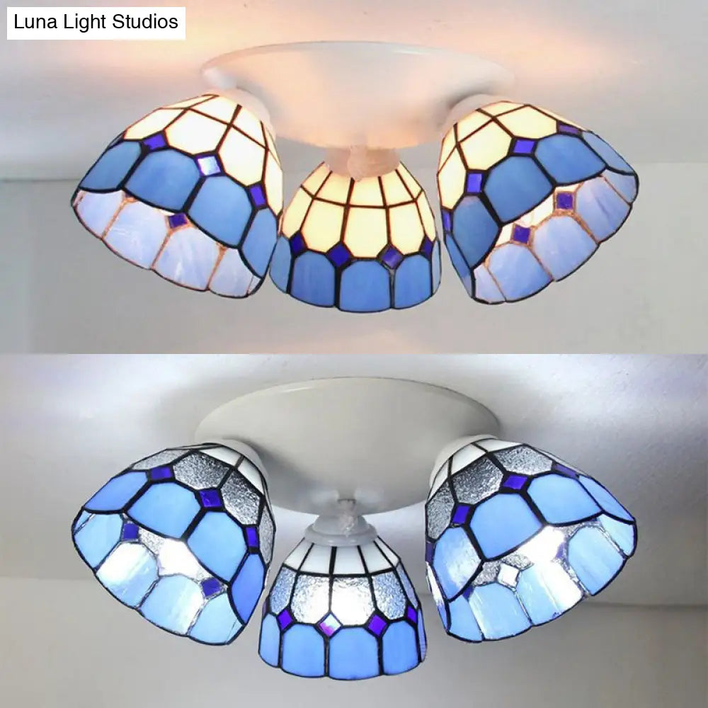 DecorBites™ DecorBites™ Dome Shade Tiffany Stained Glass Ceiling Light Fixture - 3 Heads, White/Clear