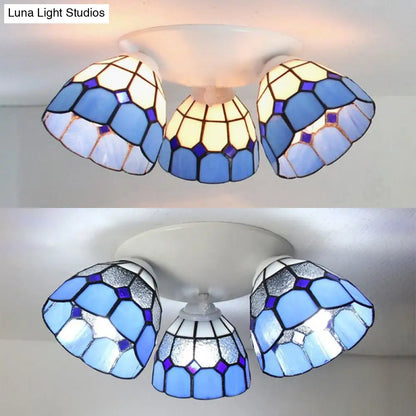 DecorBites™ DecorBites™ Dome Shade Tiffany Stained Glass Ceiling Light Fixture - 3 Heads, White/Clear