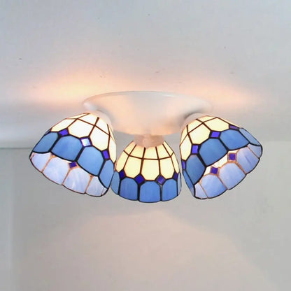DecorBites™ DecorBites™ Dome Shade Tiffany Stained Glass Ceiling Light Fixture - 3 Heads, White/Clear