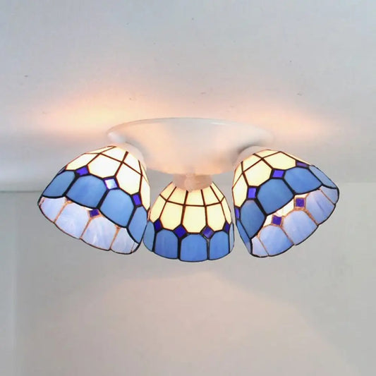 DecorBites™ DecorBites™ Dome Shade Tiffany Stained Glass Ceiling Light Fixture - 3 Heads, White/Clear
