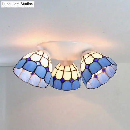 DecorBites™ DecorBites™ Dome Shade Tiffany Stained Glass Ceiling Light Fixture - 3 Heads, White/Clear