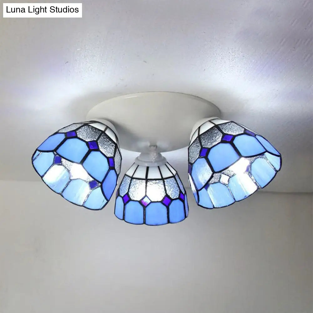 DecorBites™ DecorBites™ Dome Shade Tiffany Stained Glass Ceiling Light Fixture - 3 Heads, White/Clear