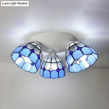 DecorBites™ DecorBites™ Dome Shade Tiffany Stained Glass Ceiling Light Fixture - 3 Heads, White/Clear