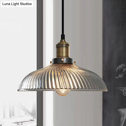 Dome-Shaped Glass Pendant Light with Brass Finish for Coffee Shops