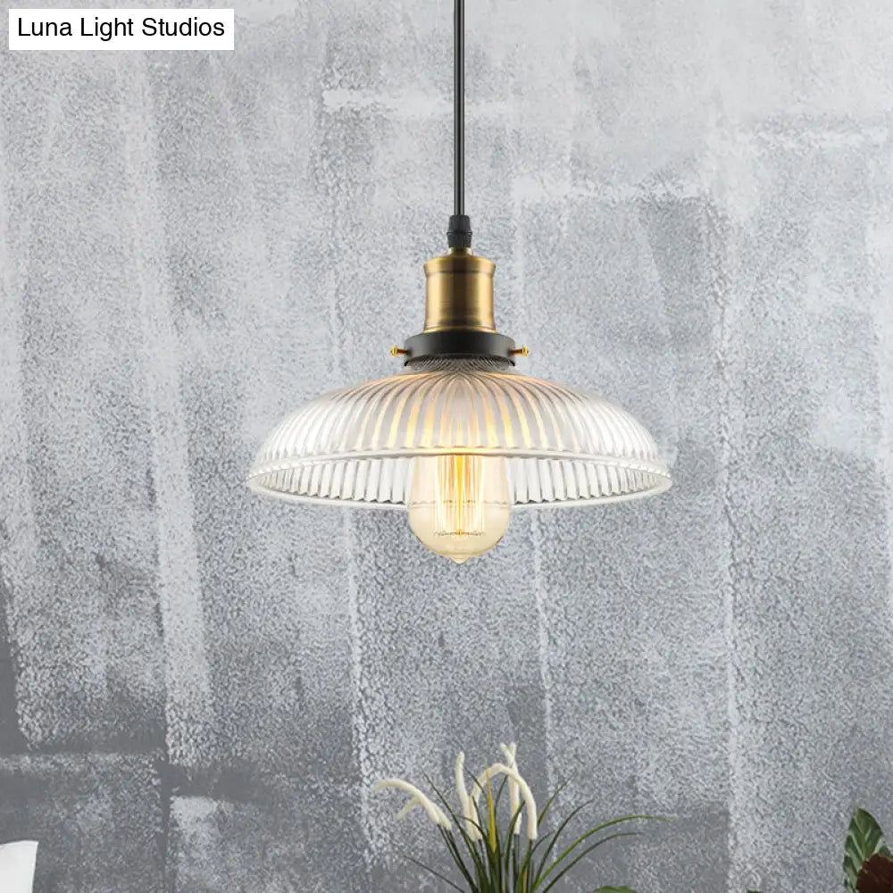 Dome-Shaped Glass Pendant Light with Brass Finish for Coffee Shops