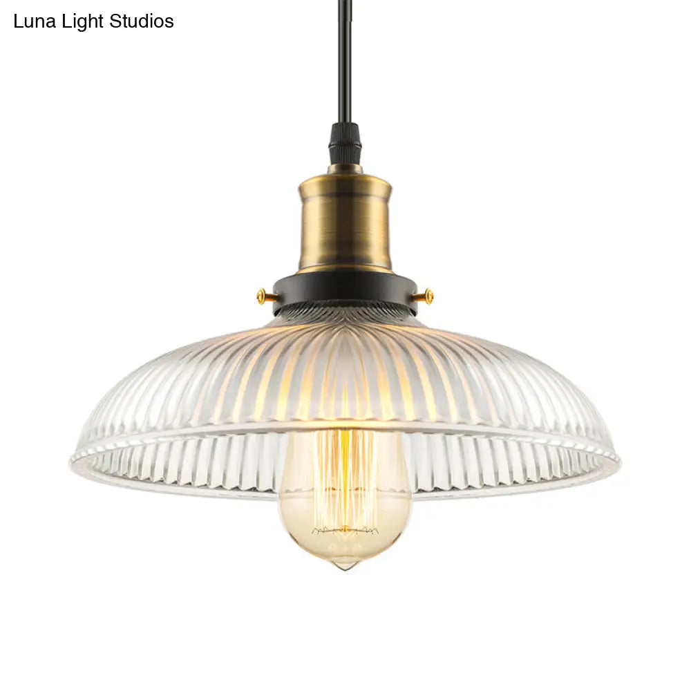 Dome-Shaped Glass Pendant Light with Brass Finish for Coffee Shops