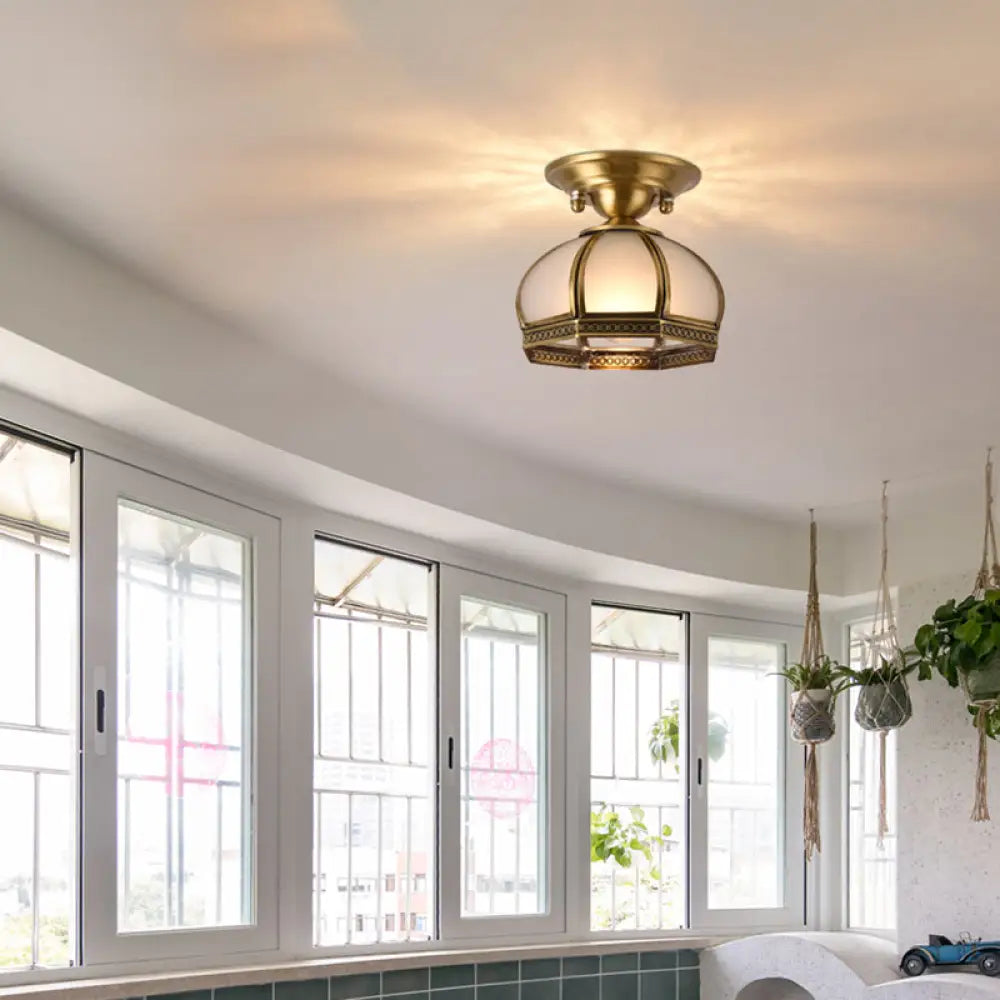 DecorBites™ DecorBites™ Dome Shaped Metallic Gold Semi Flush Mount with Opal Glass Shade for Dining Room