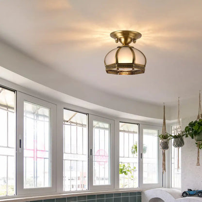 DecorBites™ DecorBites™ Dome Shaped Metallic Gold Semi Flush Mount with Opal Glass Shade for Dining Room