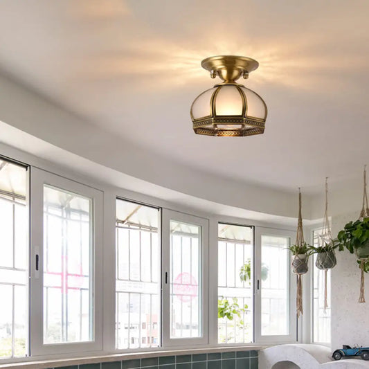 DecorBites™ DecorBites™ Dome Shaped Metallic Gold Semi Flush Mount with Opal Glass Shade for Dining Room