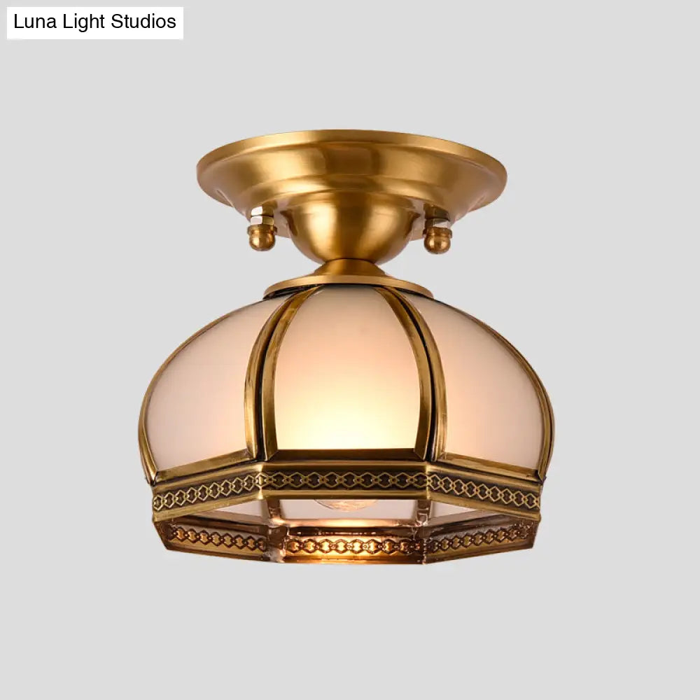 DecorBites™ DecorBites™ Dome Shaped Metallic Gold Semi Flush Mount with Opal Glass Shade for Dining Room