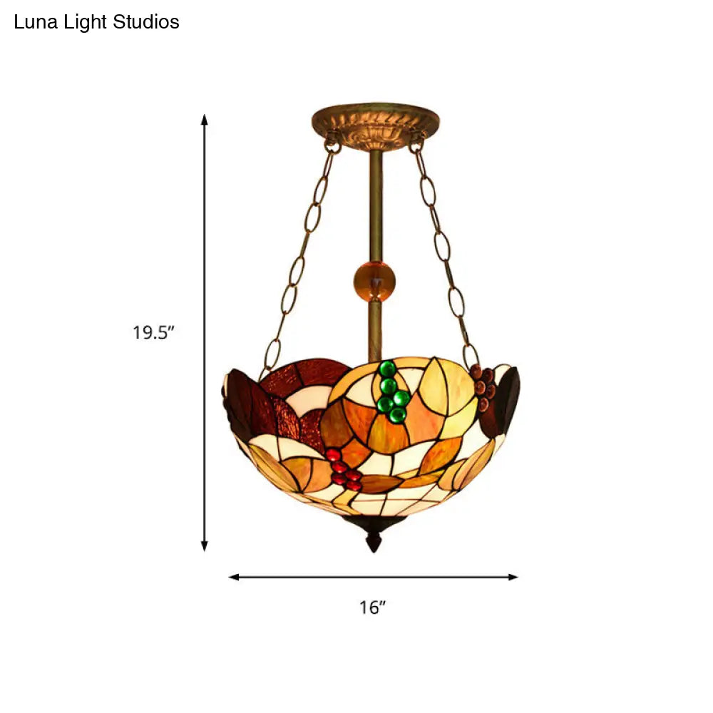 Dome-Shaped Stained Glass Semi Flush Light - Retro Style for Dining Room (16" W, 1 Light)