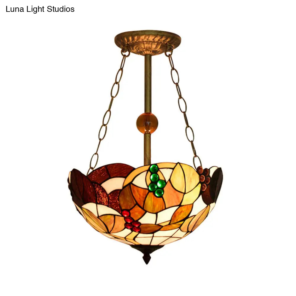 Dome-Shaped Stained Glass Semi Flush Light - Retro Style for Dining Room (16" W, 1 Light)