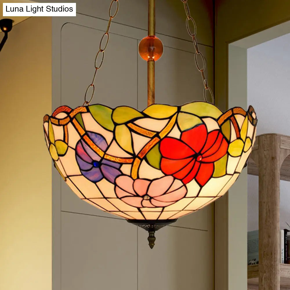 Dome-Shaped Stained Glass Semi Flush Light - Retro Style for Dining Room (16" W, 1 Light)