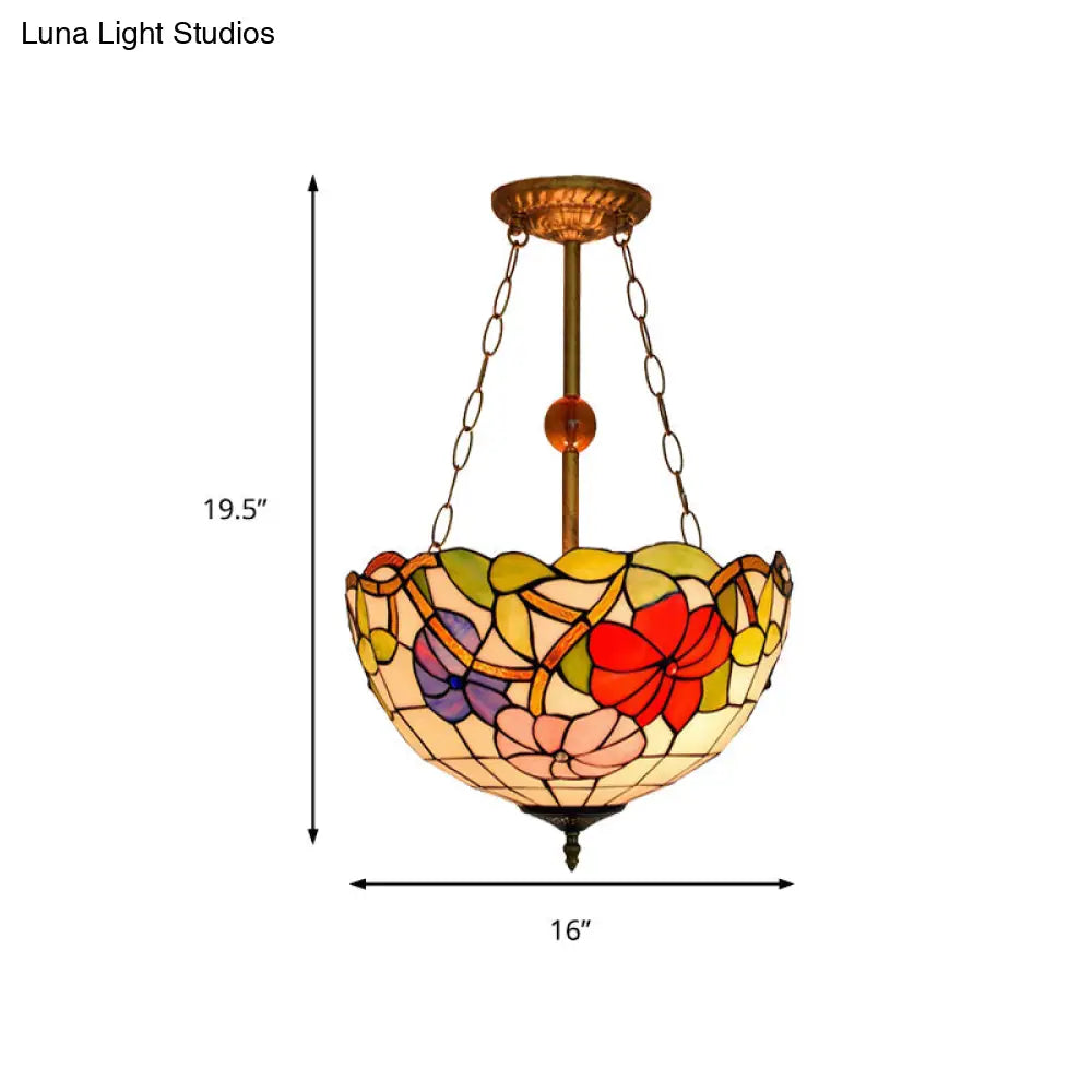 Dome-Shaped Stained Glass Semi Flush Light - Retro Style for Dining Room (16" W, 1 Light)