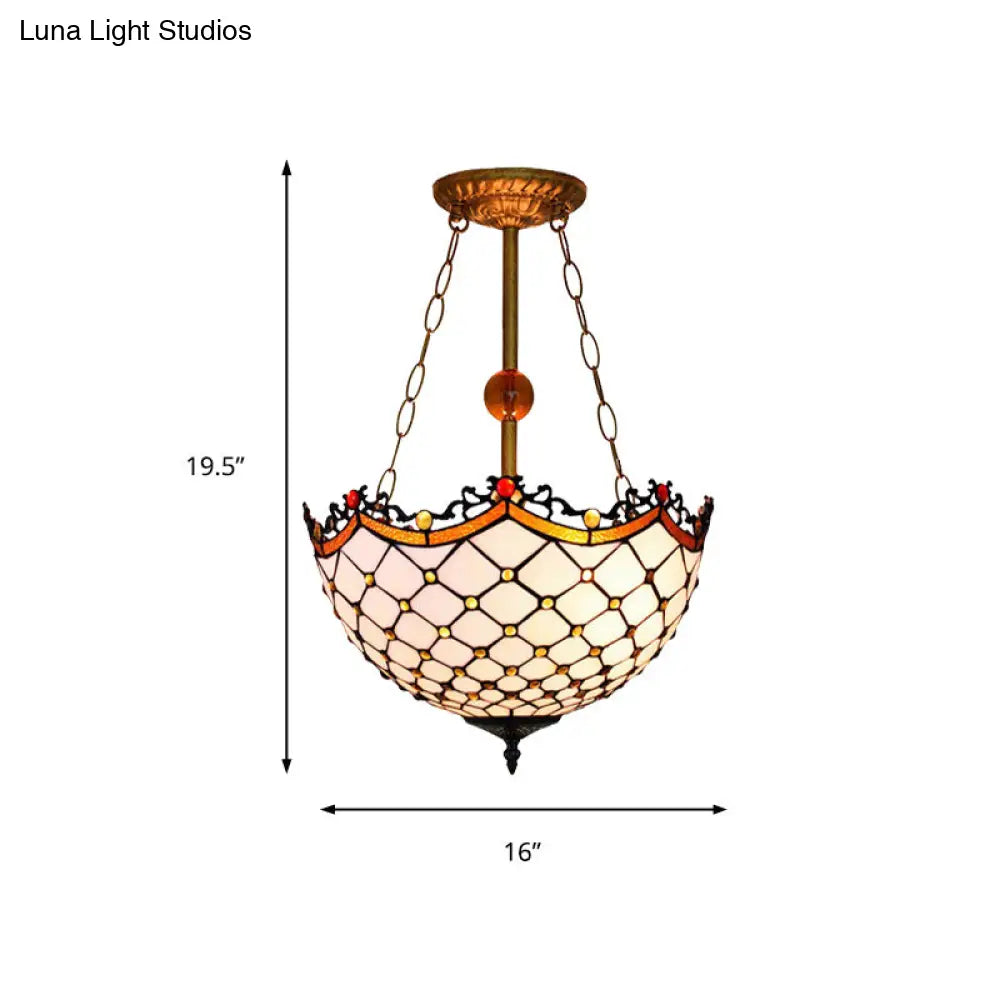 Dome-Shaped Stained Glass Semi Flush Light - Retro Style for Dining Room (16" W, 1 Light)