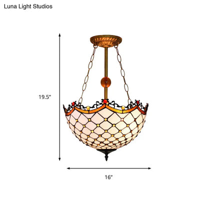 Dome-Shaped Stained Glass Semi Flush Light - Retro Style for Dining Room (16" W, 1 Light)