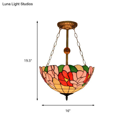 Dome-Shaped Stained Glass Semi Flush Light - Retro Style for Dining Room (16" W, 1 Light)