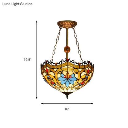 Dome-Shaped Stained Glass Semi Flush Light - Retro Style for Dining Room (16" W, 1 Light)