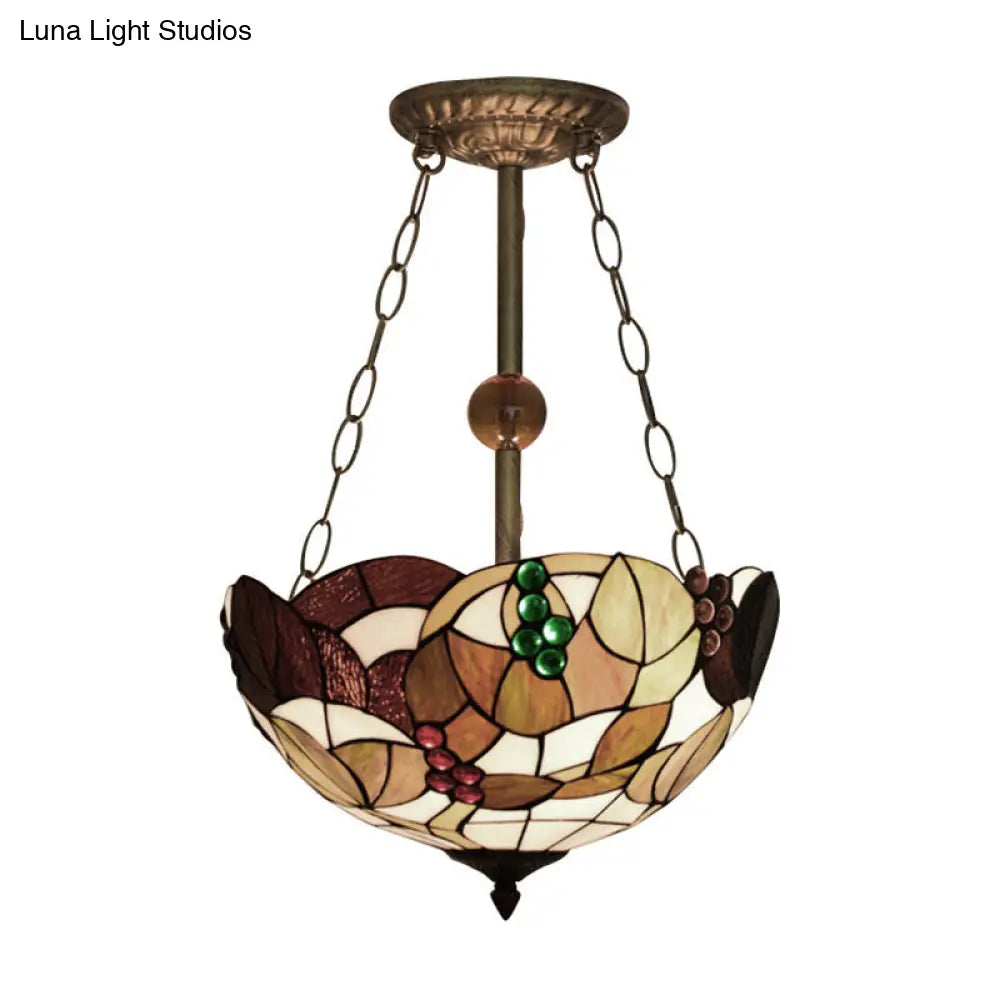 Dome-Shaped Stained Glass Semi Flush Light - Retro Style for Dining Room (16" W, 1 Light)