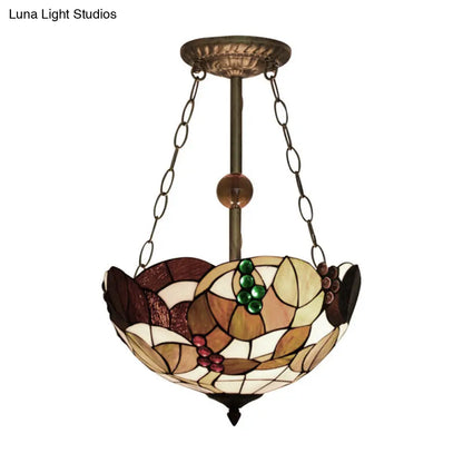 Dome-Shaped Stained Glass Semi Flush Light - Retro Style for Dining Room (16" W, 1 Light)