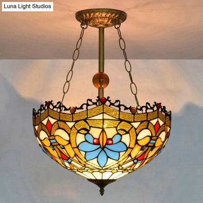 Dome-Shaped Stained Glass Semi Flush Light - Retro Style for Dining Room (16" W, 1 Light)