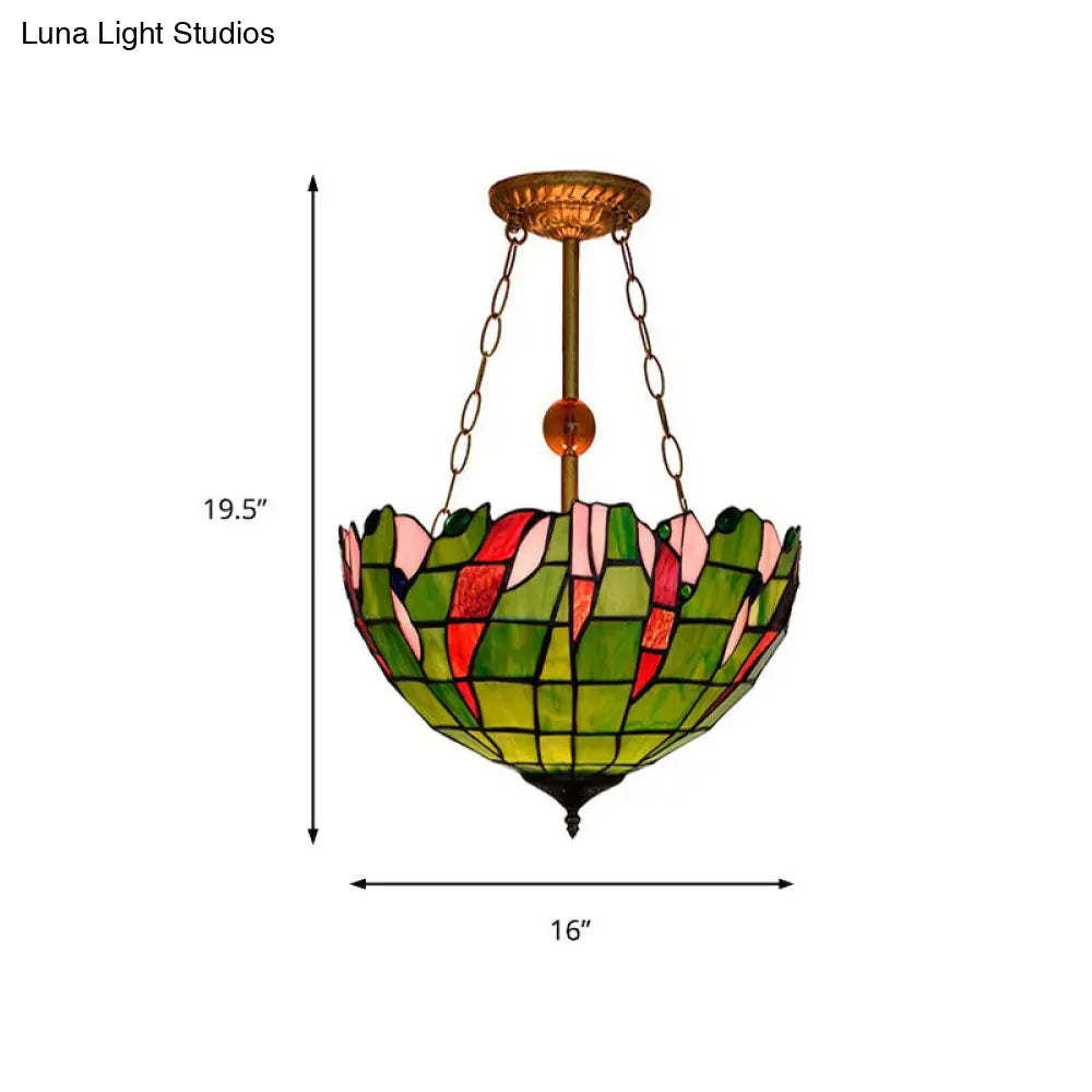 Dome-Shaped Stained Glass Semi Flush Light - Retro Style for Dining Room (16" W, 1 Light)