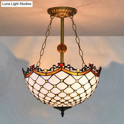 Dome-Shaped Stained Glass Semi Flush Light - Retro Style for Dining Room (16" W, 1 Light)