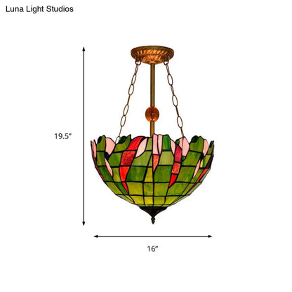 Dome-Shaped Stained Glass Semi Flush Light - Retro Style for Dining Room (16" W, 1 Light)