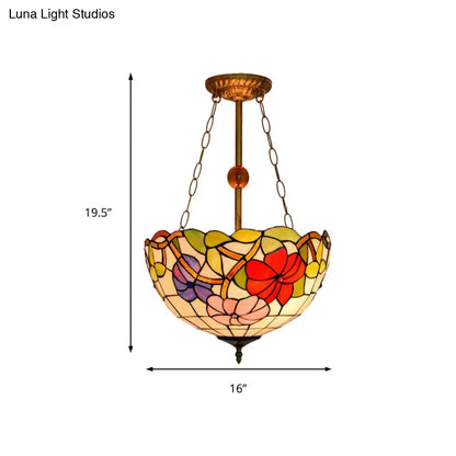 Dome-Shaped Stained Glass Semi Flush Light - Retro Style for Dining Room (16" W, 1 Light)