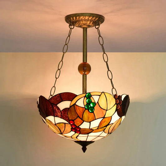 Dome-Shaped Stained Glass Semi Flush Light - Retro Style for Dining Room (16" W, 1 Light)