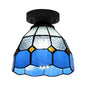 Dome Tiffany Style Stained Glass Ceiling Light with 1 Light - White/Blue/Clear for Corridor