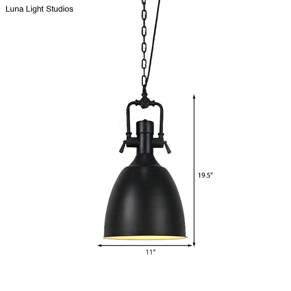 Domed Metallic Ceiling Pendant - 11"/14.5" Width - Industrial 1 Head - Black