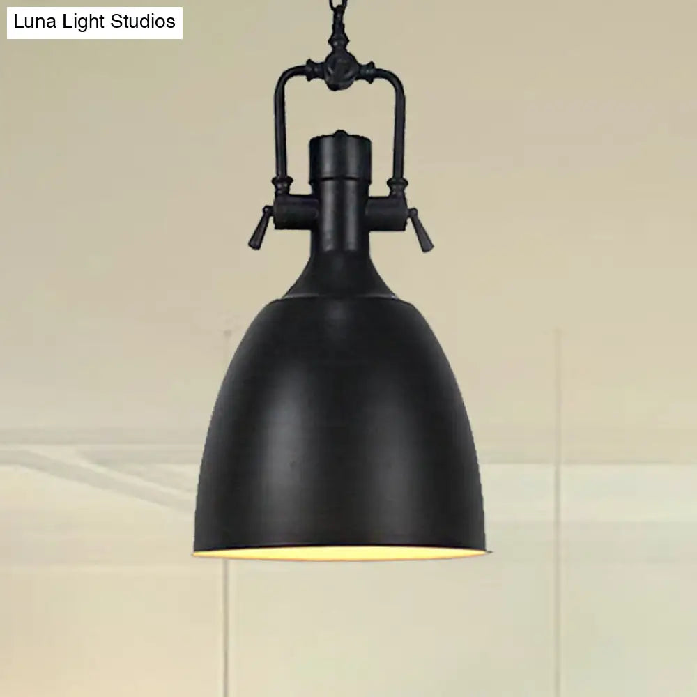 Domed Metallic Ceiling Pendant - 11"/14.5" Width - Industrial 1 Head - Black