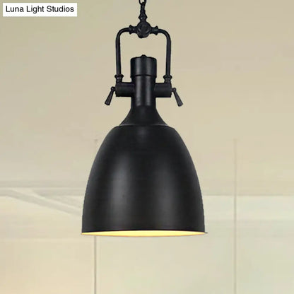 Domed Metallic Ceiling Pendant - 11"/14.5" Width - Industrial 1 Head - Black