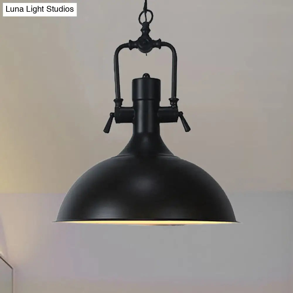 Domed Metallic Ceiling Pendant - 11"/14.5" Width - Industrial 1 Head - Black