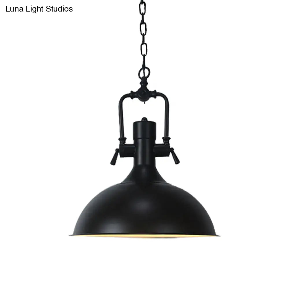 Domed Metallic Ceiling Pendant - 11"/14.5" Width - Industrial 1 Head - Black