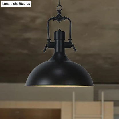 Domed Metallic Ceiling Pendant - 11"/14.5" Width - Industrial 1 Head - Black