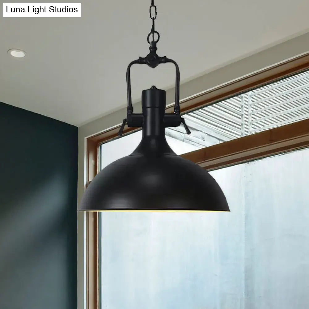 Domed Metallic Ceiling Pendant - 11"/14.5" Width - Industrial 1 Head - Black