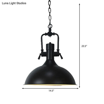 Domed Metallic Ceiling Pendant - 11"/14.5" Width - Industrial 1 Head - Black