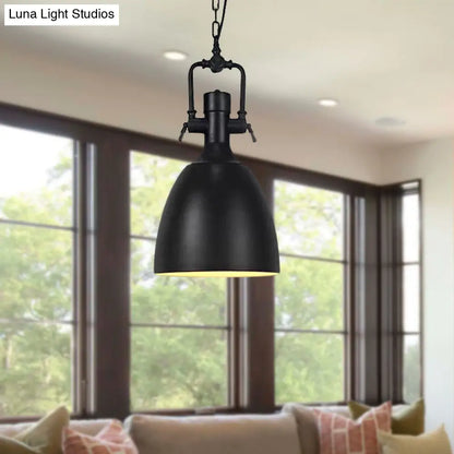 Domed Metallic Ceiling Pendant - 11"/14.5" Width - Industrial 1 Head - Black