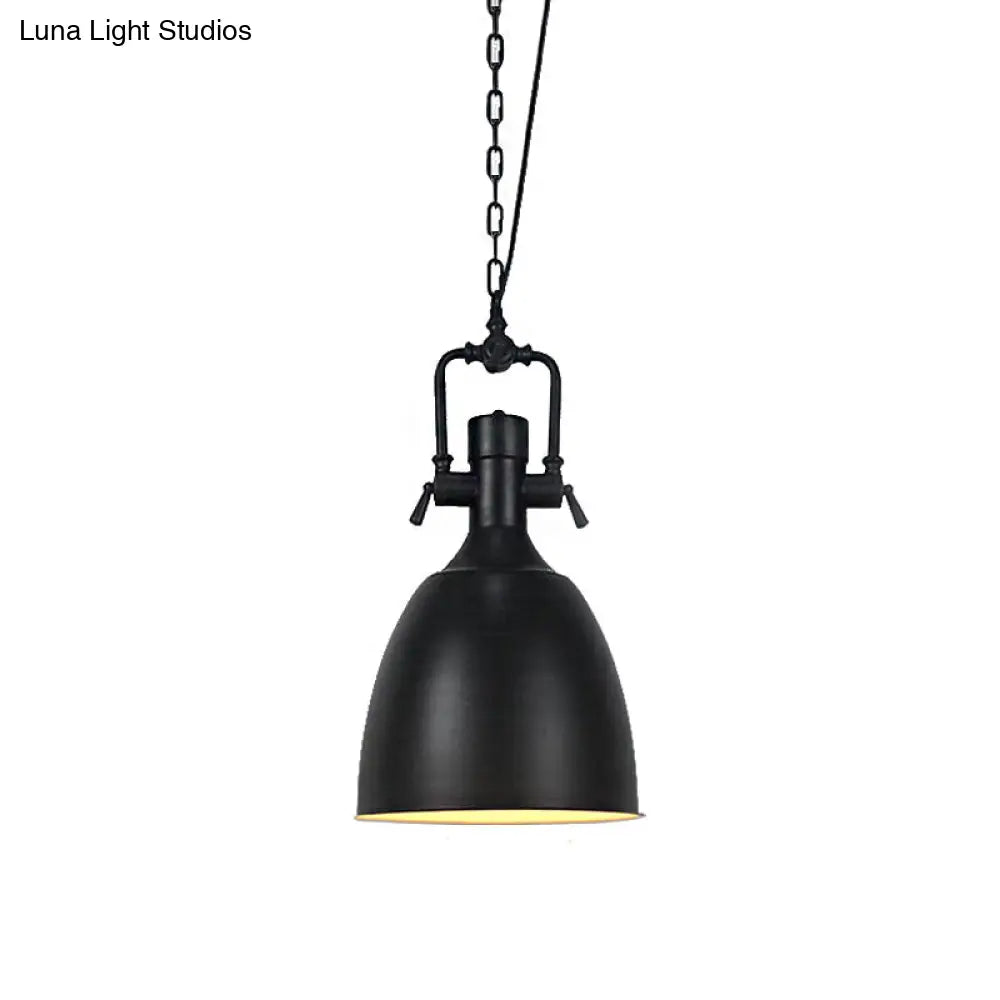 Domed Metallic Ceiling Pendant - 11"/14.5" Width - Industrial 1 Head - Black